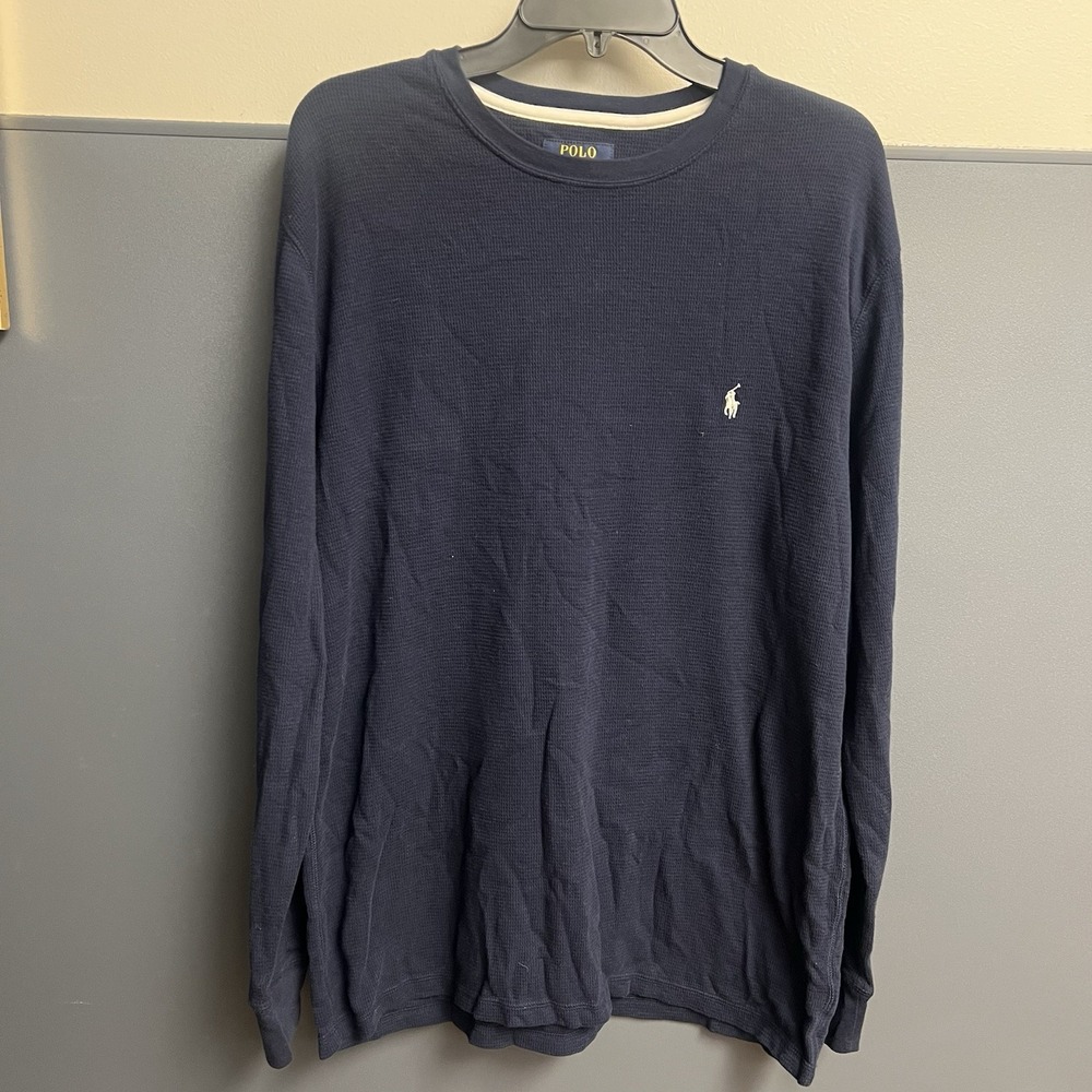 Polo Ralph Lauren Waffle Knit Men's Size XLarge‎ Navy Blue Pullover Thermal